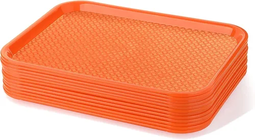Vista 8 de TrueCraftware - Bandeja de comida rápida de 10 1/2 pulgadas x 13 5/8 pulgadas, juego de 12 bandejas de comida rápida para cafetería, juego de Marrón