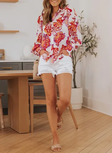 Vista 7 de EVALESS Blusas con botones para mujer, blusas de manga larga con estampado de moda 2023