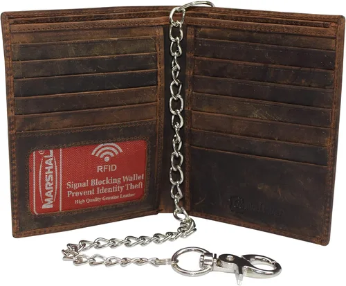 Vista 13 de Cartera Bifold Hipster para Tarjetas de Crédito con Bloqueo RFID de Piel de Cordero Premium, Antiguo, medio, Bifold
