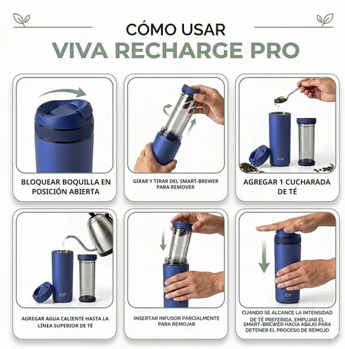 Vista 5 de VIVA Recharge - Vaso de té con infusor, botella de viaje, 16 onzas, color Azul