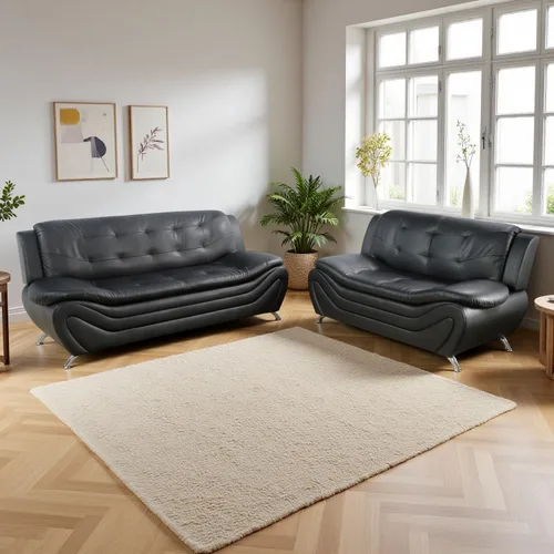 Vista 22 de Sofás de cuero para sala de estar, juego de sofá seccional, juego de 2 piezas de muebles para sala de estar, juego de sofá y sofá biplaza