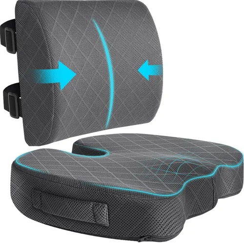 Vista 8 de Cojín de Espalda y Asiento, Cojines de Asiento de Coche y Silla de Oficina, Almohada de Respaldo Lumbar de Espuma Viscoelástica Transpirable, Cojín