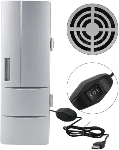 Vista 4 de Mini nevera USB alimentado portátil luz LED interna 5v 16.9 fl oz se ve genial en cualquier escritorio