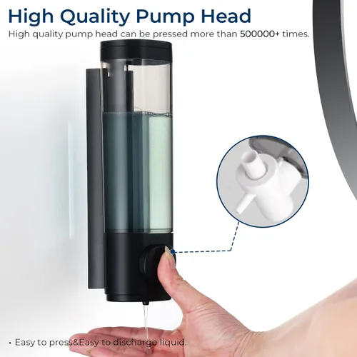 Vista 2 de Dispensador de ducha Pollock - Dispensador de champú y acondicionador sin taladro de 1 cámara para baño, de gran capacidad, negro
