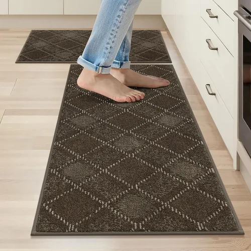 Vista 12 de COSY HOMEER Juego de alfombras y tapetes de cocina 2 piezas antideslizantes, suaves alfombras de cocina para piso absorbentes y resistentes a Gris