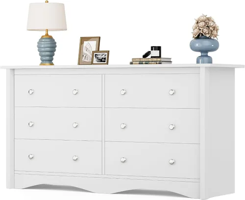 Vista 7 de YESHOMY Cómoda blanca para dormitorio, 47.2 pulgadas, 6 cajones moderna de Blanco
