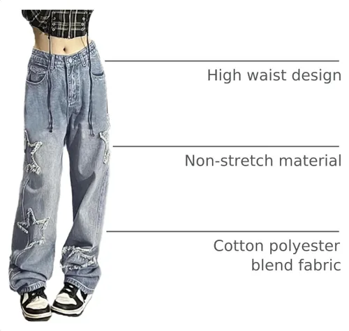 Vista 4 de Kisswow Y2k Emo Star Cargo Jeans para mujer lindos jeans para adolescentes