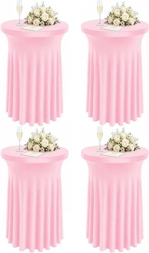 Vista 10 de Paquete de 4 faldas redondas de elastano de 32 x 43 pulgadas para mesa de cóctel con cortinas onduladas, mantel de cóctel elástico, mesas altas Negro