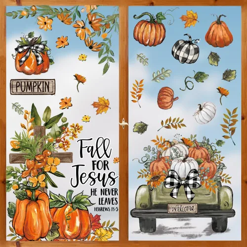 Vista 10 de Horaldaily 40 calcomanías de Halloween para ventana, Jack-O-Lantern, calabaza, camión, gnomo, fantasma, murciélagos, gatos, suministros de fiesta
