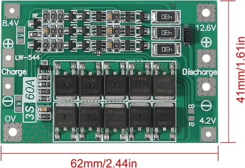 Vista 4 de 4PCS 3S 60A 12.6V 18650 Cargador PCB BMS Placa de protección de batería de litio de iones de litio Cargador de equilibrio Módulo de carga para motor