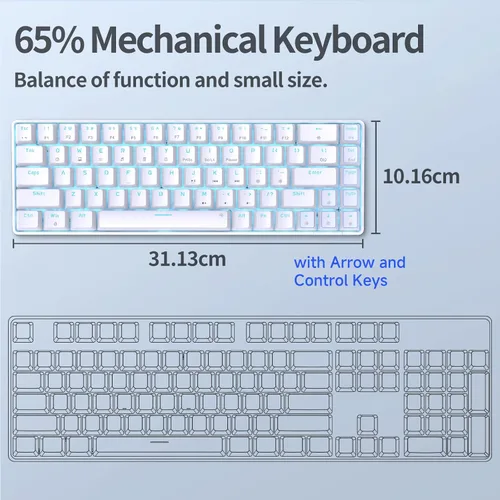 Vista 2 de TMKB T68SE - Teclado mecánico 60% para juegos, ultra compacto, 68 teclas, teclado con cable con interruptores azules, retroiluminación LED, flecha