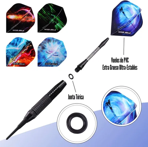 Vista 3 de WIN.MAX Darts Plastic tip 12 Pcs Soft tip Darts for Electronic Dart Board Negro