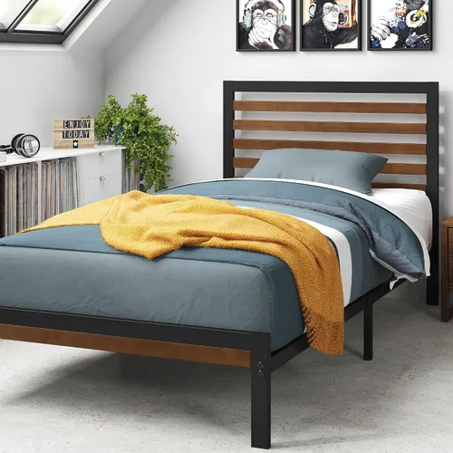 Vista 10 de Zinus Kai - Base de cama de bambú y metal con cabecero, no necesita somier, fácil montaje, individual, color marrón