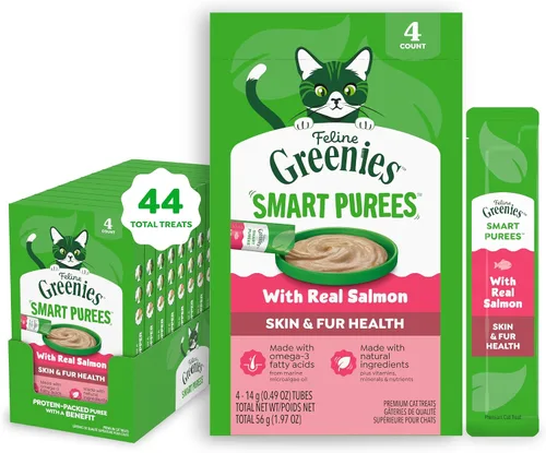 Vista 11 de Greenies Feline Smart Purees Golosinas Lickables Saludables para Interiores para Gatos con Pollo Real, Tubos de 0.49 oz., 4 Unidades (Paquete de 11)