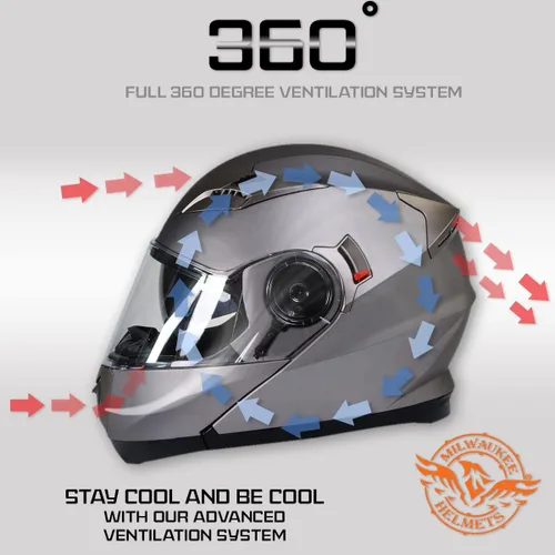Vista 4 de Milwaukee Helmets MPH9808DOT - Casco modular de motocicleta avanzado de plata ionizada con visera abatible, talla S
