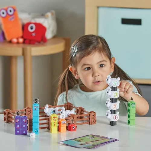 Vista 8 de hand2mind Numberblocks Sheep Farm MathLink - Juego de actividades de aprendizaje preescolar, juego de granja, bloques de conteo, juguetes
