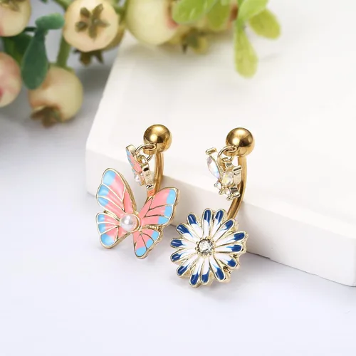 Vista 6 de Sanfenly 14G Belly Button Rings for Women 316L Surgical Steel belly rings Cute Dangle CZ Heart Flower Butterfly Evil Eye Leaf Dangling Navel Rings