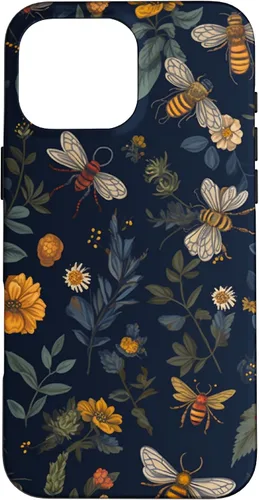 Vista 19 de Bees and Wildflowers on Dark Blue Funda para iPhone 17