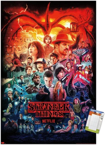 Vista 15 de Netflix Stranger Things - Póster de pared de tres temporadas formato one sheet, 22.4" x 14.7", versión con marco de madera de granero Versión