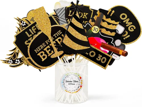 Vista 3 de Accesorios para cabina de fotos de cumpleaños número 30 para adultos (41 unidades) para ella, fiesta de cumpleaños de treinta y 30 años