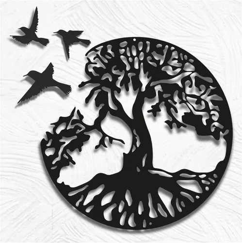 Vista 11 de Arte de pared de metal con árbol de la vida, escultura de pared de árbol genealógico, arte de pared moderno para sala de estar, jardín, oficina