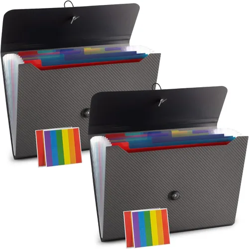Vista 25 de Carpeta de archivos expandible con 13 bolsillos, carpeta de archivo de acordeón para documentos, organizador estético de papel negro