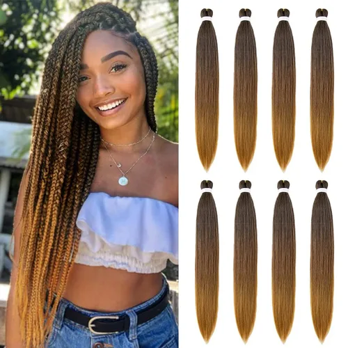 Vista 23 de 8 paquetes de extensiones preestiradas - 16 pulgadas de cabello trenzado premium, 55G/paquete, sin picazón, fijación en agua caliente, textura Perm