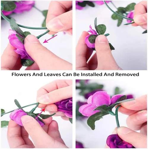 Vista 5 de Flores falsas, 10 unidades, plantas artificiales de vid de rosas colgantes, hiedra rosa para el hogar, hotel, oficina, boda, fiesta, jardín