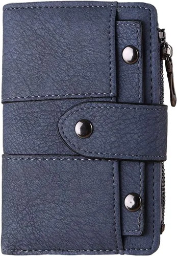 Vista 15 de Cartera pequeña de cuero para mujer con bloqueo RFID y ventana para identificación, Gris oscuro, Classic