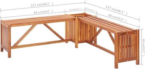 Vista 3 de vidaXL Banco de jardín de madera de acacia maciza de 46.1 x 46.1 x 15.7 pulgadas, color marrón