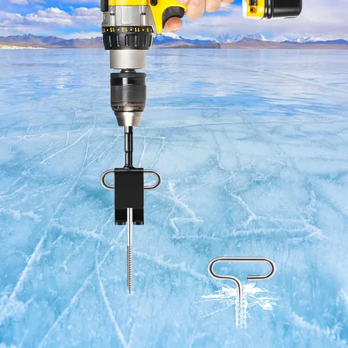 Vista 7 de Kit de herramientas de anclaje de hielo, 1 adaptador de taladro de anclaje de hielo con 4 clavijas roscadas para pesca en hielo, clavo de estaca