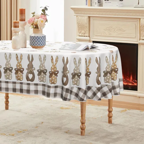 Vista 10 de Horaldaily Mantel de Pascua rectangular de 52 x 70 pulgadas, diseño de zanahorias de primavera, conejo, funda de mesa lavable para decoración