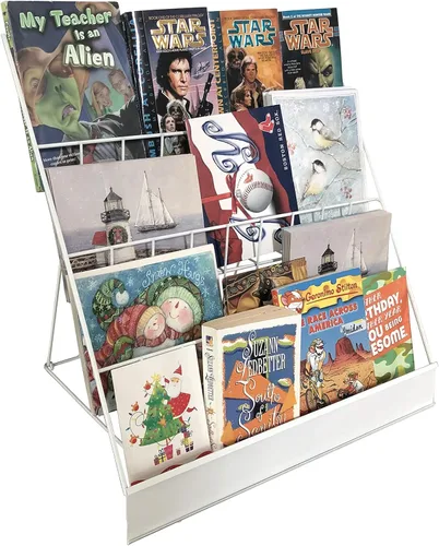Vista 9 de FixtureDisplays® Estante de exhibición de alambre de 4 niveles de 18" para folleto de literatura, soporte de revista, estante de mesa, estantes