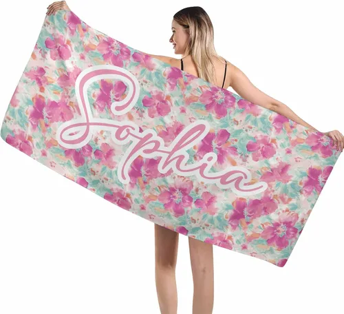 Vista 18 de MyPupSocks Toallas de playa para niñas, toallas personalizadas de teñido anudado con nombres para niños y adultos, toallas de playa personalizadas