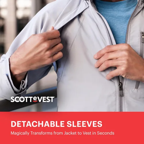 Vista 5 de SCOTTeVEST Tropiformer - Chaqueta 3D para hombre, 22 bolsillos ocultos, abrigo ligero repelente al agua para viajes y más