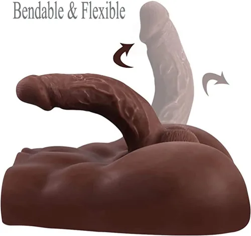 Vista 3 de Consolador realista de 6.82 libras para masturbación femenina, juguete sexual masculino 3D con pene grande flexible y culo vaginal, marrón oscuro