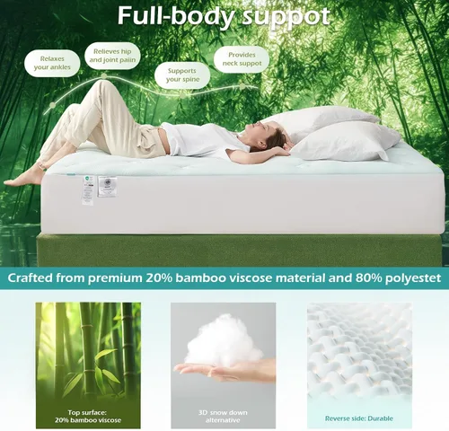 Vista 3 de Hansleep - Cubrecolchón de espuma viscoelástica tamaño individual Viscose Derived from Bamboo, Twin Size Mattress Pad Cover for Back Pain Relief