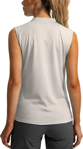 Vista 2 de SANTINY Camiseta de golf sin mangas para mujer, con cremallera, ligera, de secado rápido, camiseta polo para mujer