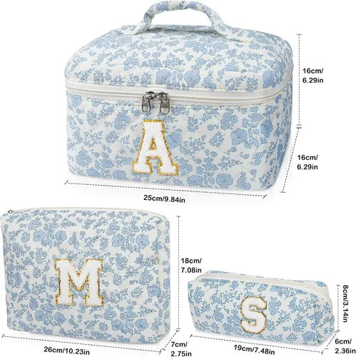 Vista 2 de Set de Bolso de Maquillaje Inicial Junesters, Bolso de Maquillaje Acolchado Personalizado, Bolso de Cosméticos Floral Grande para Mujeres, Bonitos
