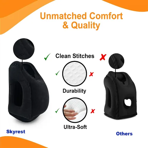 Vista 3 de Skyrest® Almohada inflable de viaje para autobuses, soporte cómodo para la cabeza, almohada de aire para dormir para evitar dolor de cuello, lumbar