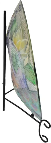 Vista 3 de CAC2609500 - Plato de vidrio pintado a mano profundo, 18 x 3 pulgadas, pavo real