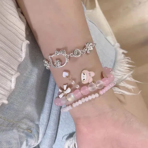 Vista 2 de INENIMARTJ Kawaii Bracelets Set Crystal Beads Bracelet Cute Cartoon Elastic Beaded Pearl Bracelets Jewelry for Girls Women Bff Friendship Gift