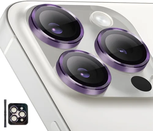Vista 11 de Protector de lente de cámara para iPhone 14 Pro/iPhone 14 Pro Max, cubierta de lente de anillo de aleación de aluminio de vidrio templado individual