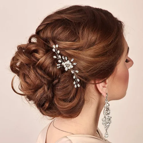 Vista 5 de Syhood 4 horquillas para el pelo de novia de cristal de perlas con diamantes de imitación, horquillas para el pelo de boda, accesorios de graduación