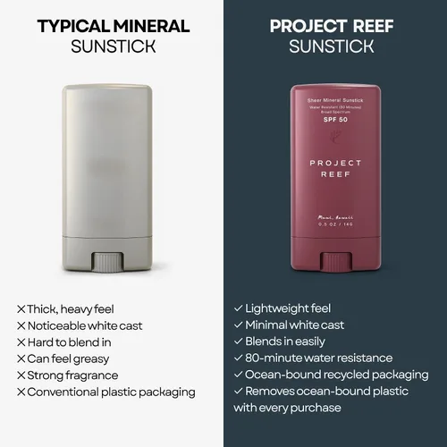 Vista 6 de Project Reef SPF 50 - Protector solar mineral en barra de tamaño compacto, 0.5 onzas Barra SPF50, resistente al agua, cumple con la Ley 104