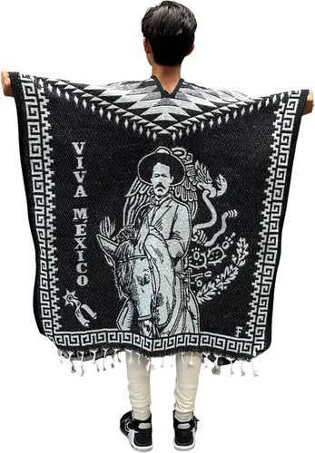 Vista 3 de ShirtBANC Poncho de Serape mexicano Capa Azteca Múltiples Estilos Hecho en México