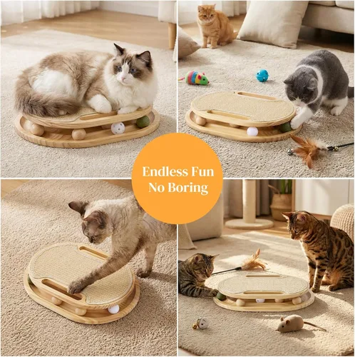 Vista 7 de Cat Scratcher with Ball Track Toy, Sisal Scratch Pad for Indoor Use 2-Natural