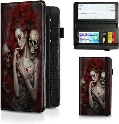 Vista 168 de Funda para chequera para hombres y mujeres, cartera de cuero RFID con ranuras para tarjetas de crédito, soporte de cheques duplicados personales
