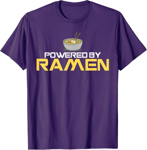 Vista 90 de Camiseta de fideos de anime japoneses Powered By Ramen, Negro, S