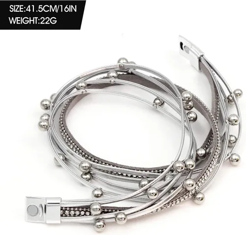 Vista 5 de SuYi - Pulsera de cuero trenzado de múltiples capas, con hebilla magnética